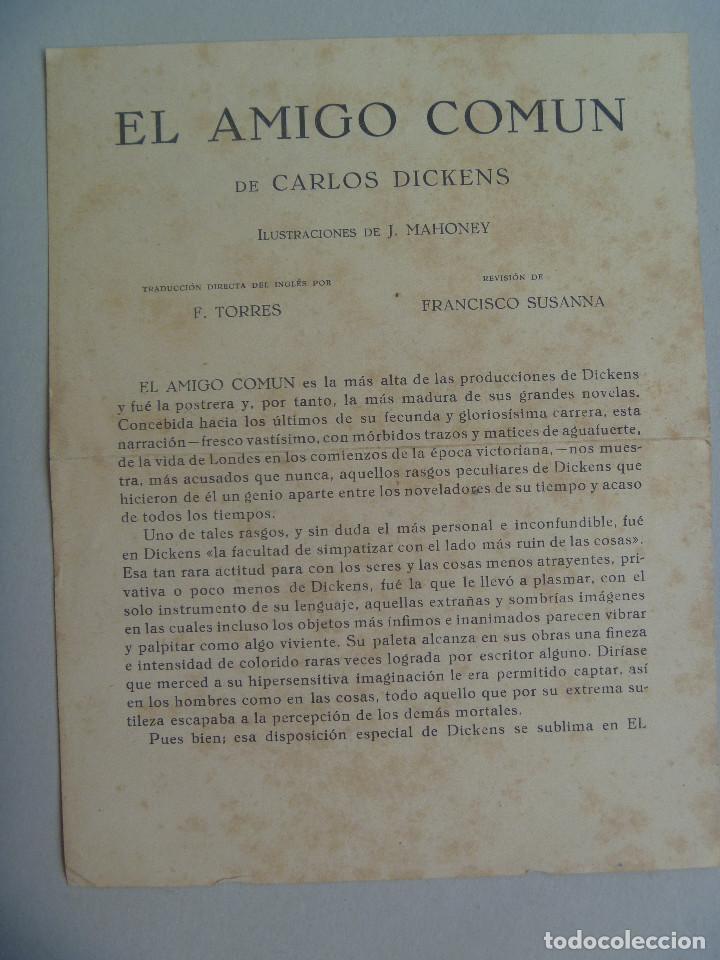 Documentos antiguos: PASQUIN PUBLICITARIO EDITORIAL MONTANER Y SIMON: EL AMIGO COMUN DE CARLOS DICKENS. A&Ntilde;OS 40