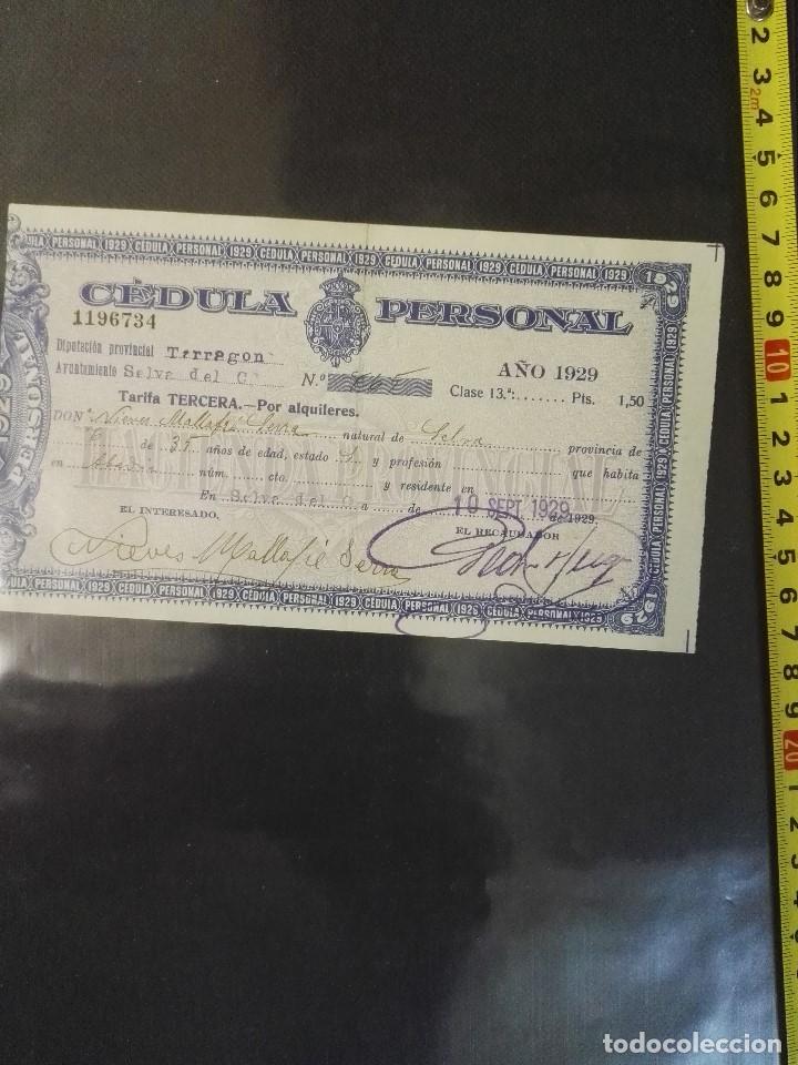 Documentos antiguos: Documento c&eacute;dula personal de la Selva del Camp,Tarragona, del 1929-9-10 - Foto 1