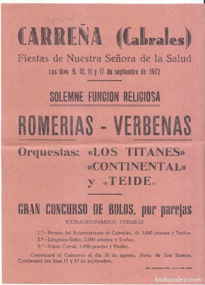 Documents Anciens: Peque&ntilde;o cartel: FIESTAS DE NUESTRA SE&Ntilde;ORA DE LA SALUD. CARRE&Ntilde;A, CABRALES, ASTURIAS 1972