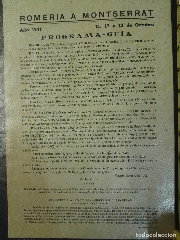 Documentos antiguos: Programa de la Romer&iacute;a a Montserrat desde Matar&oacute; del 1941 - Foto 1