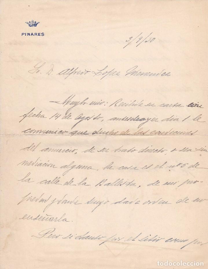Documentos antiguos: Carta Pinares Alfredo L&oacute;pez Menendez 1930