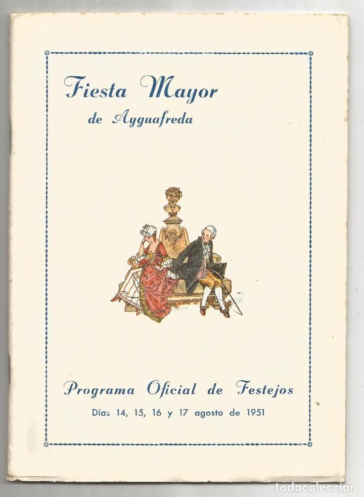 Documentos antiguos: AIGUAFREDA .- PROGRAMA FIESTA MAYOR 1951 - Foto 1
