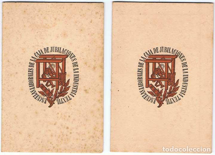 Documentos antiguos: Escuelas Laborales de la Caja de Jubilaciones de la Industria Textil. Calificaciones.Lote 2 tarjetas