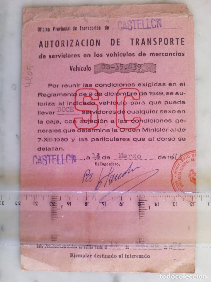 Documentos antigos: autorizacion de transporte especial , castellon 1973