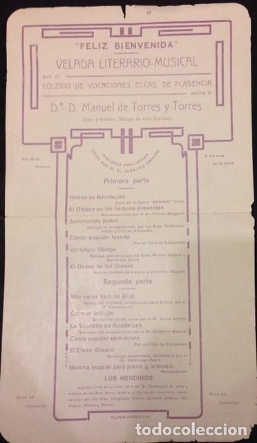 Documentos antiguos: COLEGIO DE VOCACIONES ECCAS. DE PLASENCIA, VELADA LITERARIO MUSICAL, M. TORRES, INVITACION