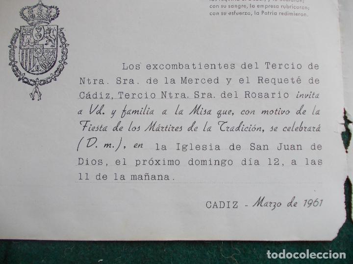 Documentos antiguos: Invitaci&oacute;n de Comuni&oacute;n tradicionalista de C&aacute;diz - Foto 3