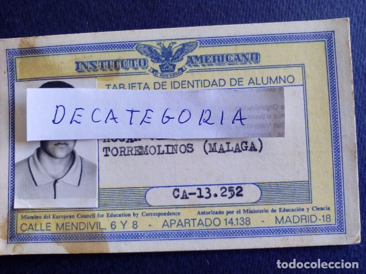 Documentos antigos: tarjeta de identidad de alumno - instituto americano - madrid  - 1971