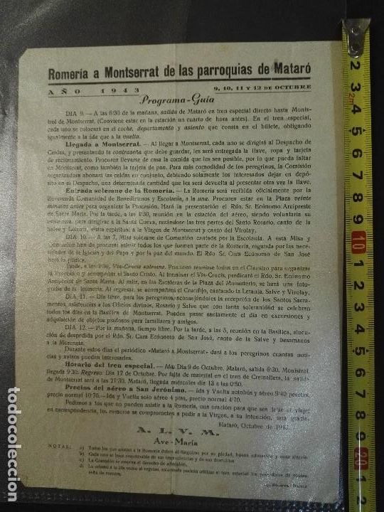 Documentos antiguos: Documento Romer&iacute;a de Matar&oacute; a Montserrat de 1943 - Foto 1