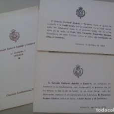 Documentos antiguos: LOTE 3 INVITACIONES CIRCULO CULTURAL ( CARLISTA ) APARISI GUIJARRO A CONFERENCIAS. VALENCIA, 1969-70