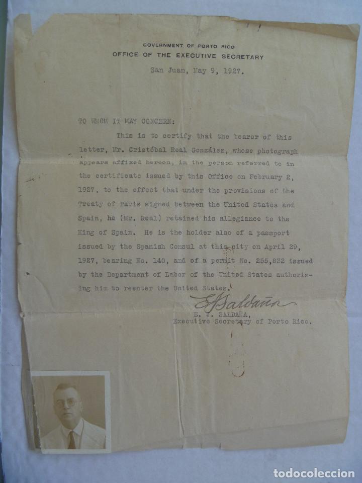 Documentos antiguos: CERTIFICADO DE ESTADOS UNIDOS DE CIUDADANO ESPA&Ntilde;OL ( ESCRITOR ). PUERTO RICO 1927