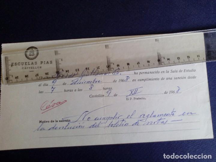 Documentos antigos: sancion al alumno de el colegio escuelas pias , por no cumplir el reglamento castellon  a&ntilde;o 1968