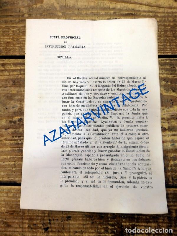 Documentos antigos: SEVILLA, 1870, JUNTA PROV.DE INSTRUCCION PRIMARIA, OBLIGACION Y FORMA DE JURAR MAESTROS DE ESCUELA