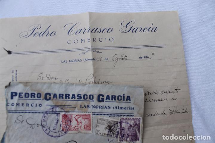 Documentos antiguos: FACTURA Y SOBRE, PEDRO CARRASCO GARCIA, LAS NORIAS, ALMERIA, 1942