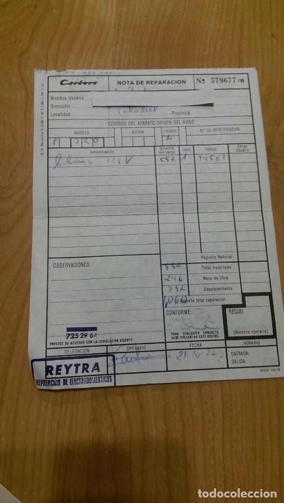 Documentos antiguos: NOTA DE REPARACI&Oacute;N &laquo;CORBER&Oacute;&raquo; N&ordm; 579677/B. A&Ntilde;O 1977