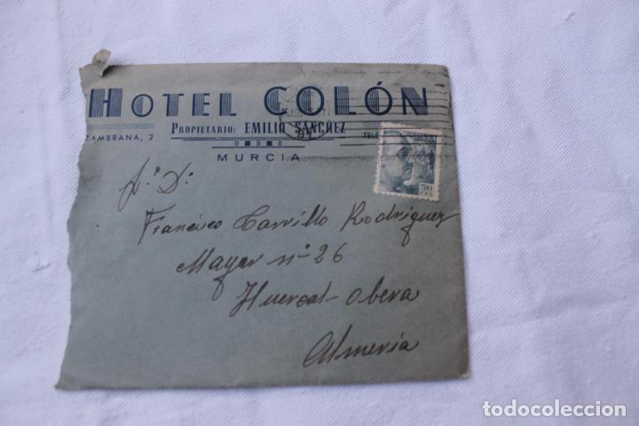Documentos antiguos: SOBRE, CARTA, HOTEL COLON, MURCIA, PROPIETARIO EMILIO SANCHEZ 1948