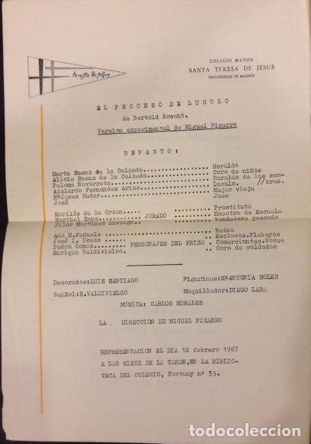 Documentos antiguos: EL PROGRESO DE LUCULO  EN EL COLEGIO SANTA TERESA DE JESUS, 1967 BRECHT
