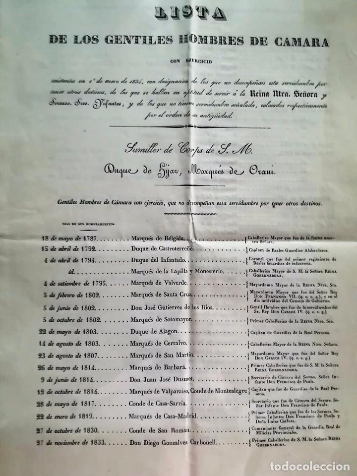 Old Documents: LISTA DE LOS GENTILHOMBRES DE C&Aacute;MARA CON EJERCICIO... 1834