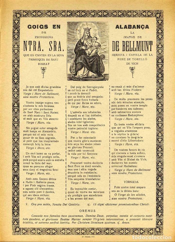 Documentos antiguos: Goigs en alaban&ccedil;a de la Mare de D&eacute;u de Bellmunt, que es canten a la seva capella de TORELL&Oacute;