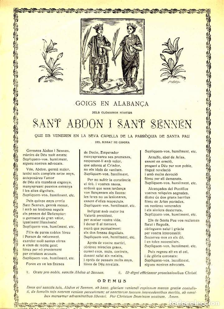 Documentos antiguos: Goigs en alaban&ccedil;a dels Sants Martirs ABDON I SENEN, venerats a SANTA PAU