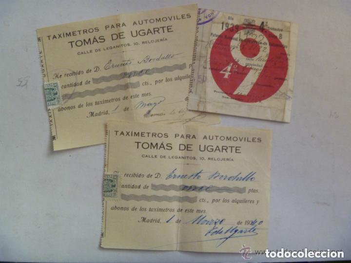 Documentos antiguos: LOTE 3 DOCUMENTOS AUTOMOVIL : RECIBO TAXIMETRO ( 1940 ) Y PATENTE RENAULT DE 1939