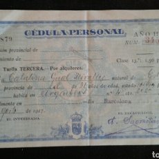 Documentos antiguos: CÉDULA PERSONAL DIPUTACIÓ DE BARCELONA 1927. Lote 95814259