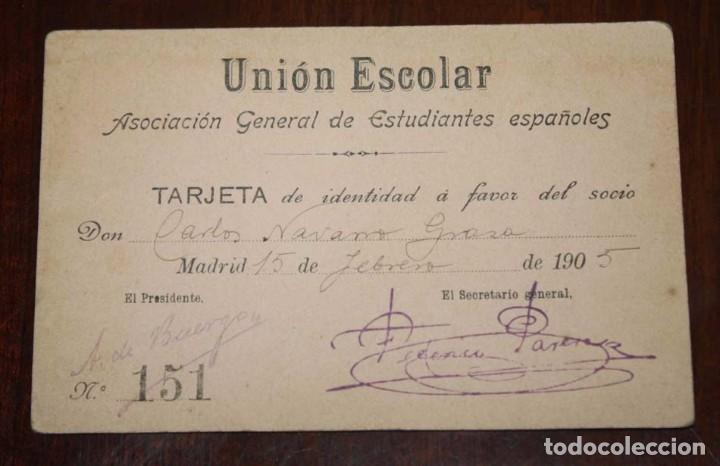 Alte Dokumente: CARNET DE LA UNION ESCOLAR, ASOCIACION GENERAL DE ESTUDIANTES ESPA&Ntilde;OLES, MADRID 15 DE FEBRERO DE 190