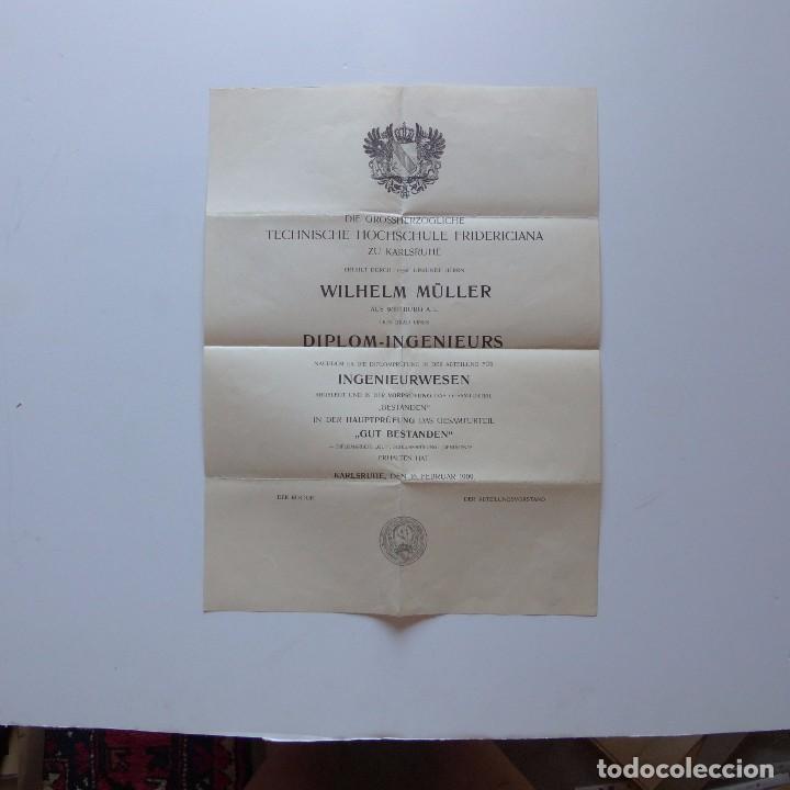 Documentos antiguos: TITULO DIPLOMA INGENIERIA. Alemania 1909 - Foto 1