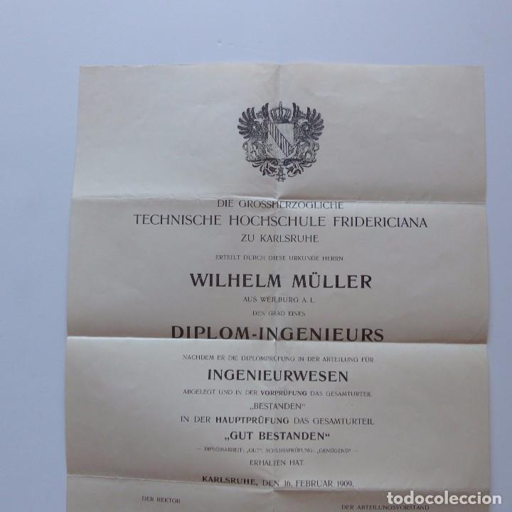 Documentos antiguos: TITULO DIPLOMA INGENIERIA. Alemania 1909 - Foto 3