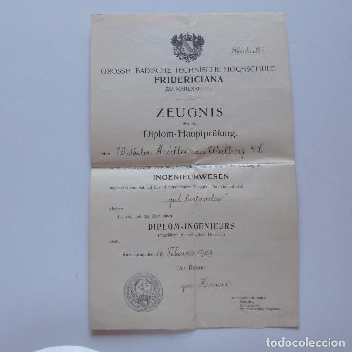 Documentos antiguos: TITULO DIPLOMA INGENIERIA. Alemania 1909 - Foto 1