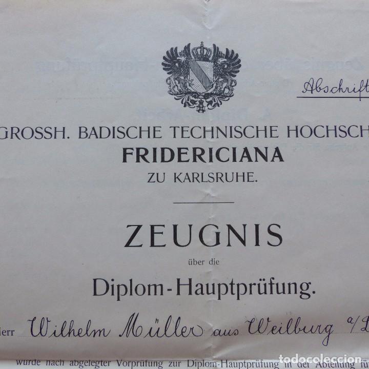 Documentos antiguos: TITULO DIPLOMA INGENIERIA. Alemania 1909 - Foto 2