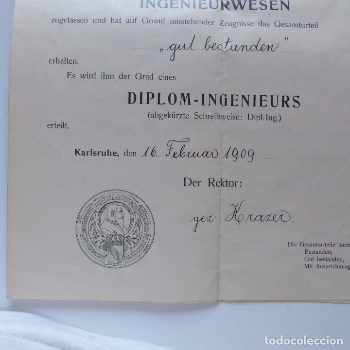 Documentos antiguos: TITULO DIPLOMA INGENIERIA. Alemania 1909 - Foto 3