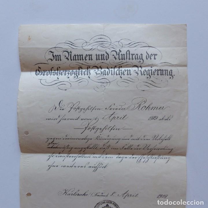Documentos antiguos: Titulo diploma para un correo asistente. Alemania 1919 - Foto 2
