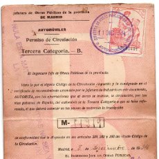 Documentos antiguos: PERMISO DE CIRCULACION. REPÚBLICA ESPAÑOLA AÑO DE 1934 - TERCERA CATEGORIA B - CAMIÓN CON TOLDO