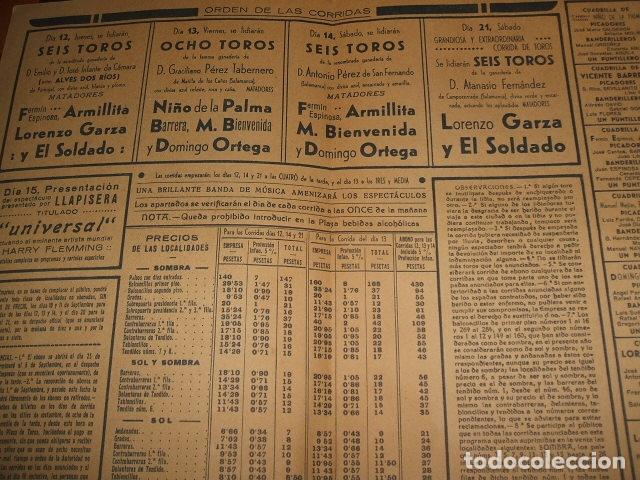 Documentos antiguos: SALAMANCA 1935 PROGRAMA CORRIDAS DE TOROS - Foto 2