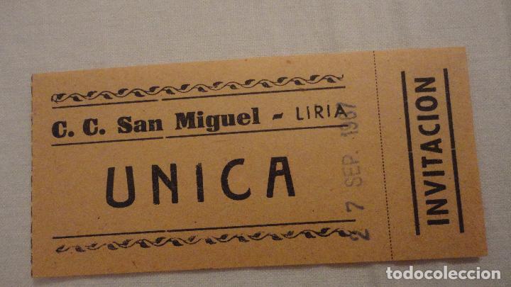 Documentos antiguos: ANTIGUA INVITACION.C.C.SAN MIGUEL.LIRIA.VALENCIA.1967