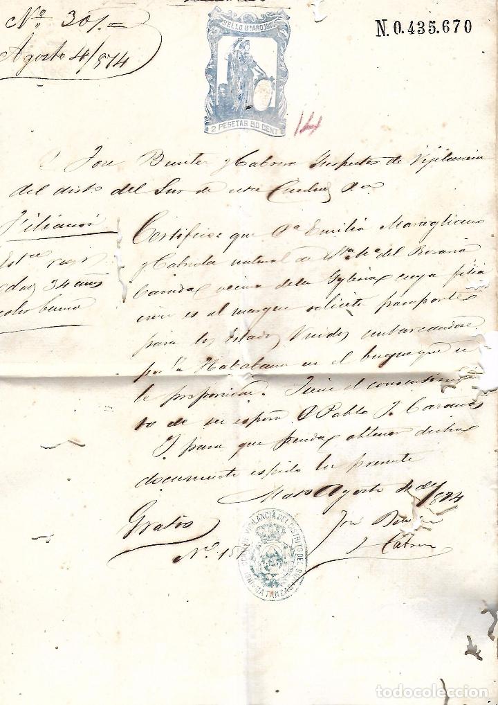 Documentos antiguos: PASAPORTE PARA PASAR DE MATANZAS A EEUU. 1874 - Foto 1