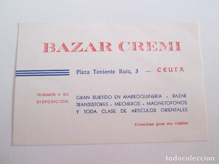 Documentos antiguos: TARJETA DE VISITA COMERCIAL - BAZAR CREMI - CEUTA - A&Ntilde;OS 70