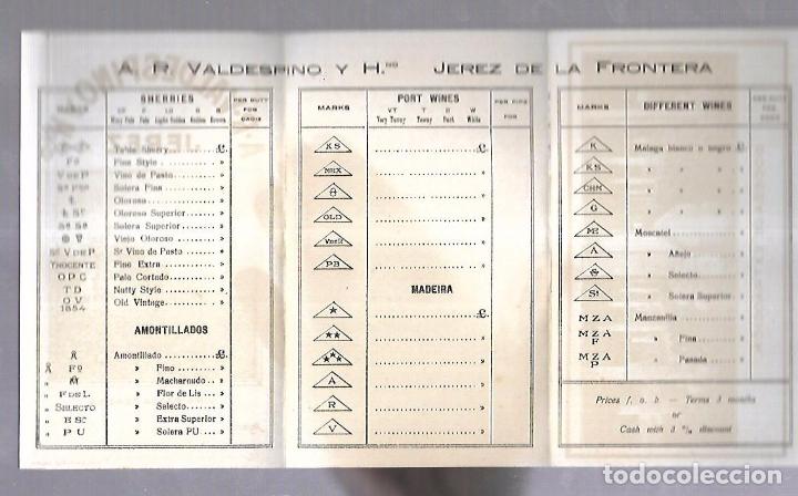 Documentos antiguos: 1900. VALDESPINO. LISTA DE PRECIOS. VER - Foto 2