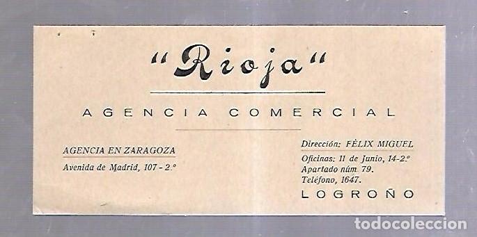 Documentos antiguos: TARJETA PUBLICITARIA DE AGENCIA COMERCIAL. RIOJA. LOGRO&Ntilde;O. 15 X 7CM