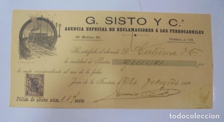 Documentos antiguos: RECIBI. G.SISTO Y CIA. JEREZ DE LA FRONTERA. 1901