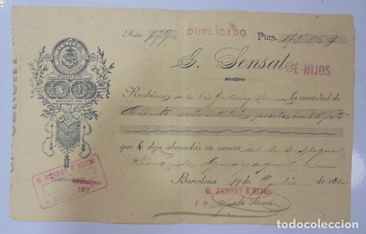 Documentos antiguos: RECIBI. G.SENSAT E HIJOS. BARCELONA. 1900