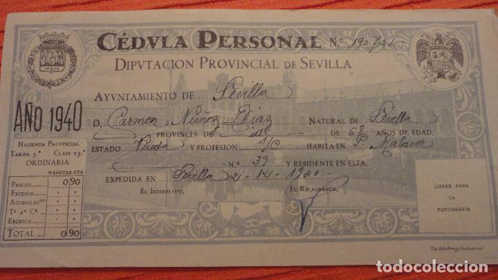 Documentos antiguos: ANTIGUA CELULA PERSONAL.CARMEN NU&Ntilde;EZ DIAZ.SEVILLA.1940