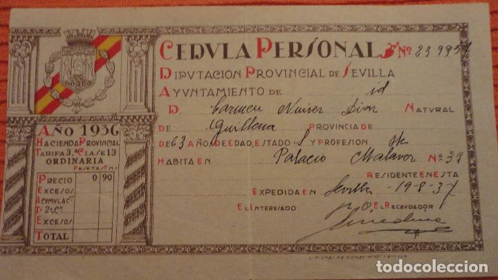Documentos antiguos: ANTIGUA CELULA PERSONAL.CARMEN NU&Ntilde;EZ DIAZ.SEVILLA.1937.GUERRA CIVIL