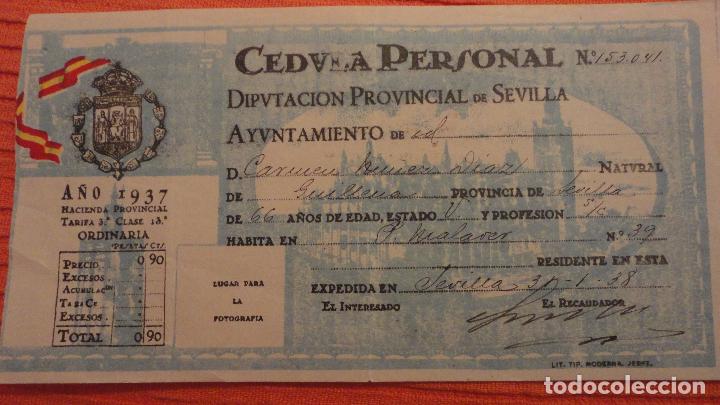 Documentos antiguos: ANTIGUA CELULA PERSONAL.CARMEN NU&Ntilde;EZ DIAZ.SEVILLA 1938 GUERRA CIVIL