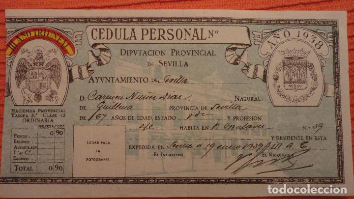 Documentos antiguos: ANTIGUA CELULA PERSONAL.CARMEN NU&Ntilde;EZ DIAZ.SEVILLA 1939 GUERRA CIVIL