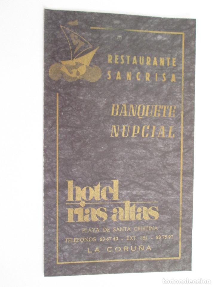 Documentos antiguos: TARJETA MENU HOTEL RIAS ALTAS - LA CORU&Ntilde;A - BANQUETE NUPCIAL - 1973