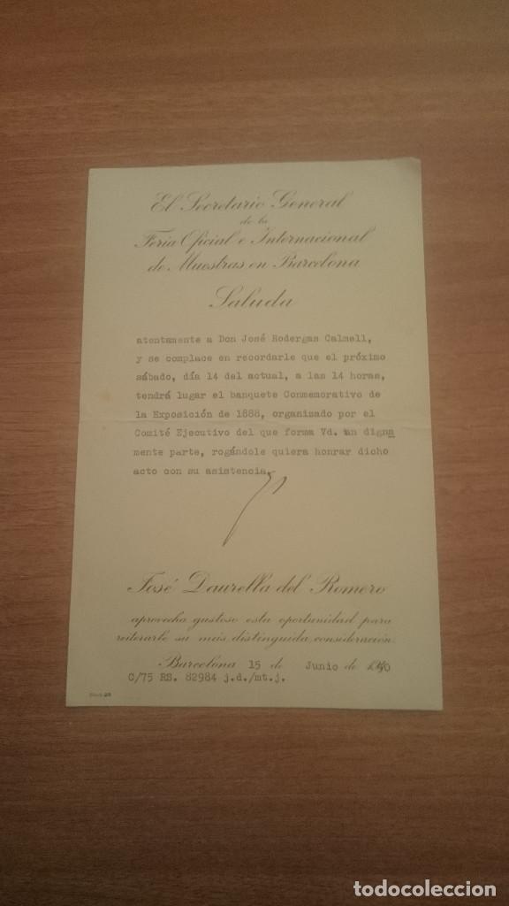 Documentos antiguos: TARJETA BANQUETEEL SECRETARIO GENERAL DE LA  FERIA OFICIAL INTERNACIONAL DE MUESTRAS EN BARCELONA