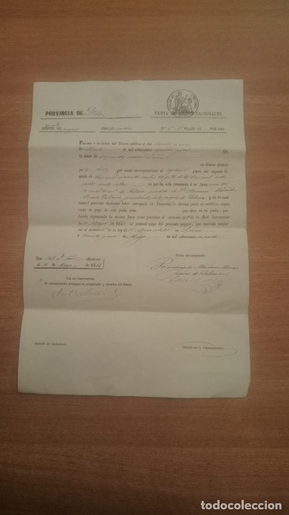 Documentos antiguos: PAGARE VENTA DE BIENES NACIONALES PROVINCIA DE LERIDA A&Ntilde;O 1866