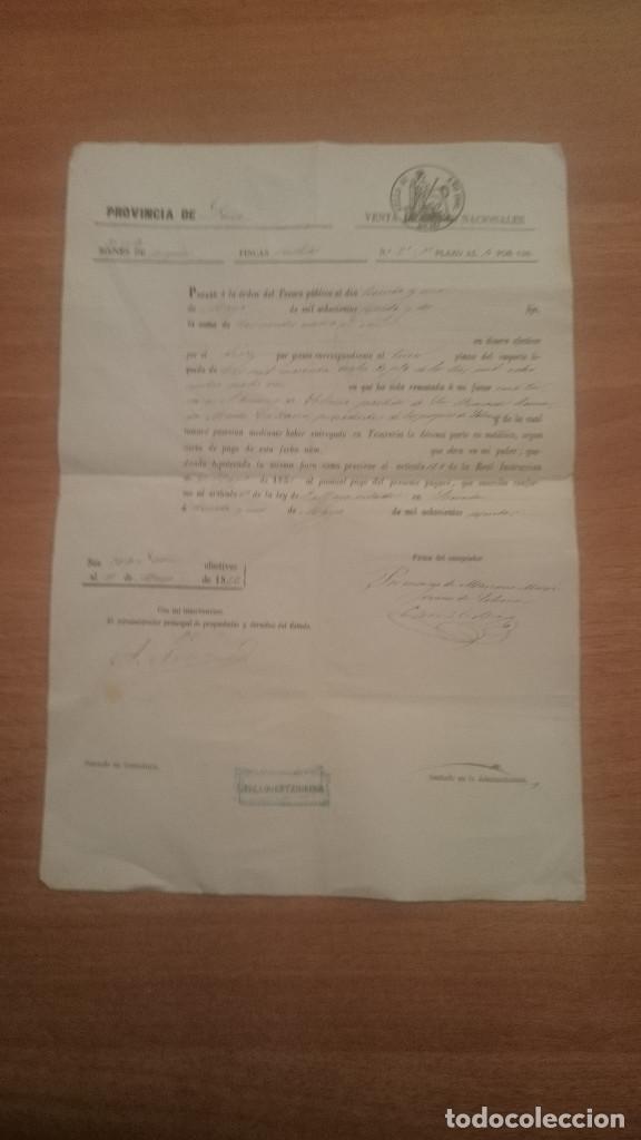 Documentos antiguos: PAGARE VENTA DE BIENES NACIONALES PROVINCIA DE LERIDA A&Ntilde;O 1860