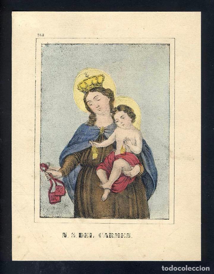 Documentos antiguos: Grabado de NUESTRA SE&Ntilde;ORA DEL CARMEN coloreado a mano - Foto 1